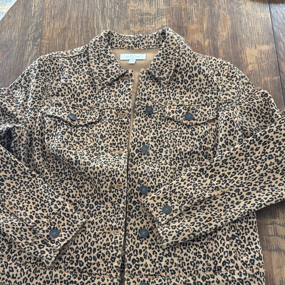 New Directions Tan and Black Leopard Print Jean Jacket